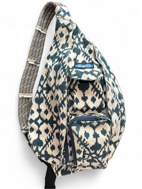 KAVU teal and cream ikat sling rope bag. Very good condition, minimal fading.
